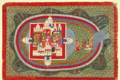 Scenes from the Story of Narakasura Folio from a Bhagavata Purana Ancient Stories of the Lord LACMA M.72.3.1