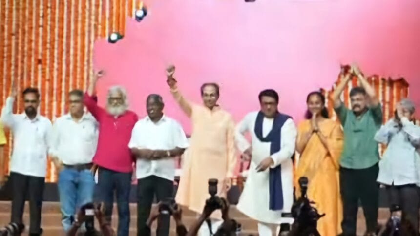 India news | आवाज मराठीचा बुलंद; मराठी भाषा विजयी मेळाव्यास कम्युनिस्ट पक्षासह विविध पक्ष नेत्यांची उपस्थिती 1 FB IMG 1751701821218