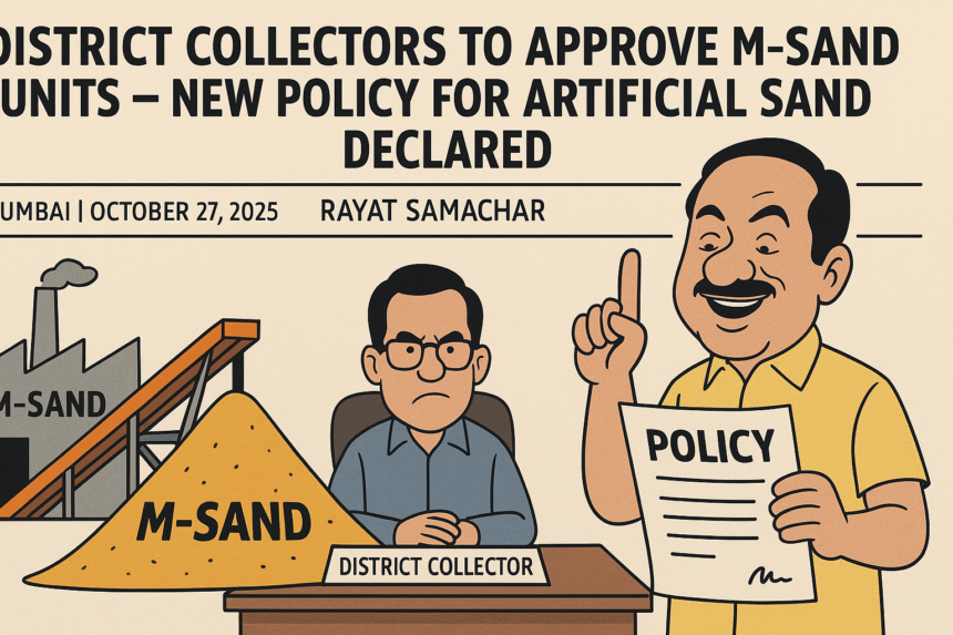 Bureaucracy | एम-सँड युनिट मंजुरीचे अधिकार जिल्हाधिकाऱ्यांना; कृत्रिम वाळूसाठी राज्य शासनाचे नवे धोरण जाहीर 1 file 000000003c8862069a69c8ee9d4dd869