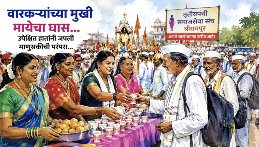 Third Gender Service श्रीरामपूरमध्ये तृतीयपंथी समाजसेवा संघाकडून आषाढी वारीतील वारकऱ्यांना नाश्ता व फराळाचे वाटप