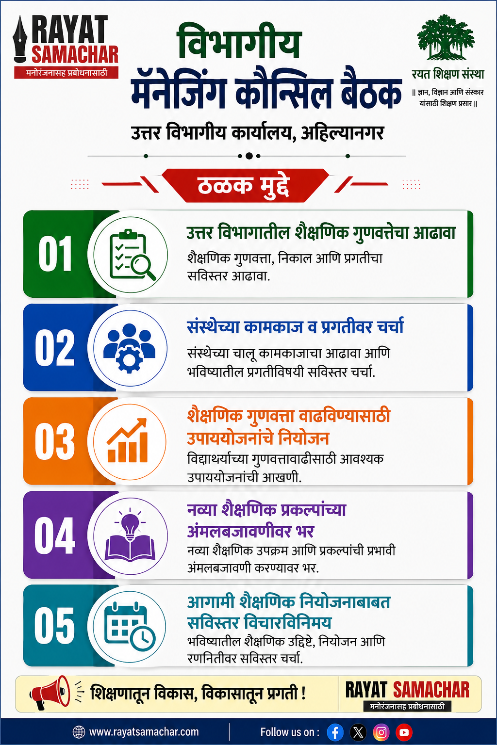 Rayat Education Society रयत शिक्षण संस्थेच्या उत्तर विभागीय कार्यालयात मॅनेजिंग कौन्सिलची बैठक